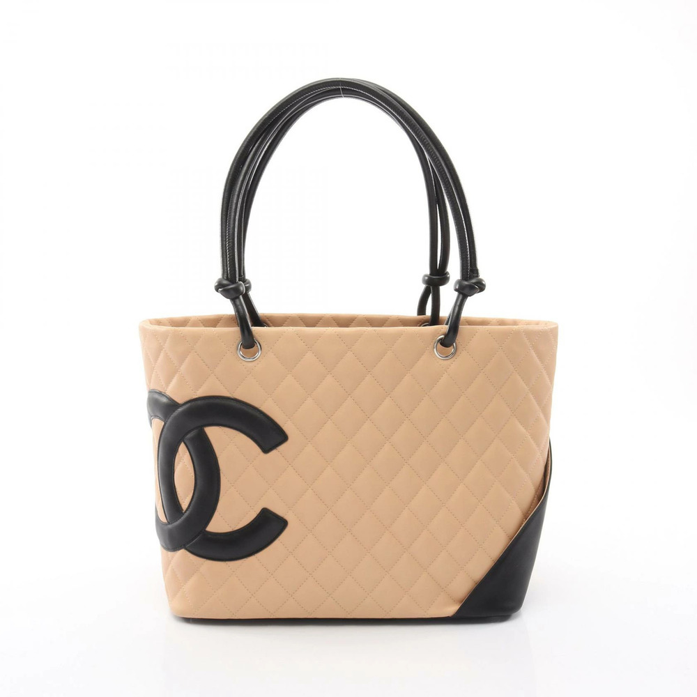 Chanel Cambon Tote Bag Leather Beige Black